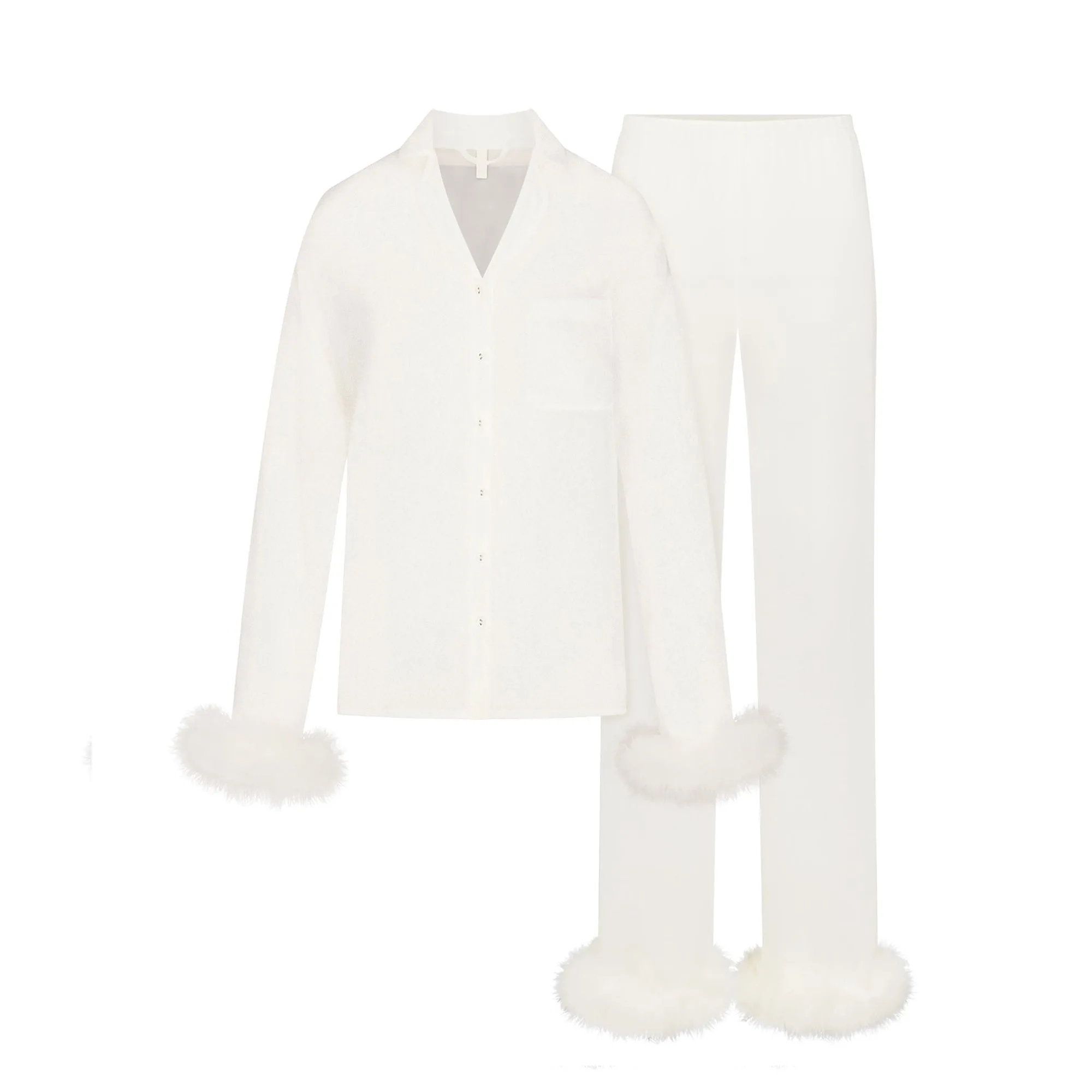 BRIDAL SLEEP FEATHER TRIM LONG SET | IVORY