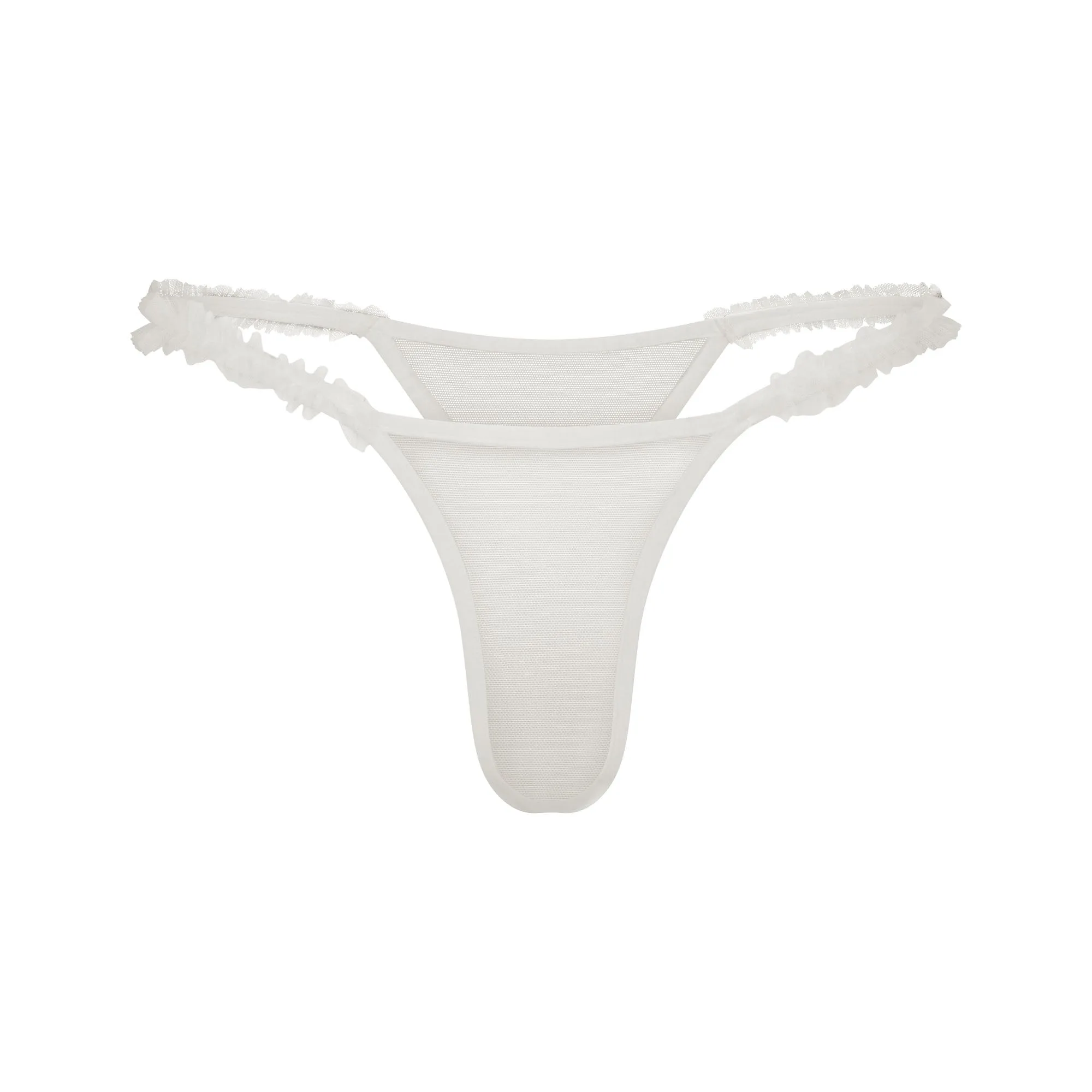 ULTRA FINE MESH RUFFLE STRING THONG | IVORY